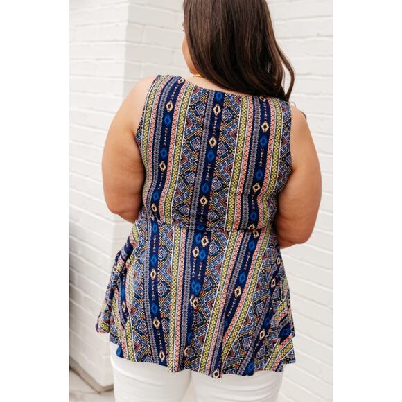 NWT Haptics Mixed Print Stipe Peplum Top Size Medium - Picture 3 of 3